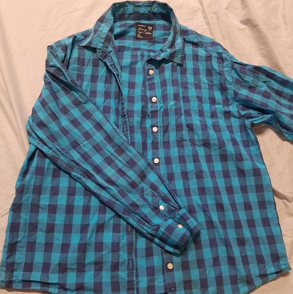 American eagle cotton gingham boyfriend shirt